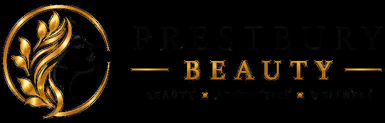 Gold leaf logo with Beauty text on black background, elegant luxury skincare or cosmetics brand header